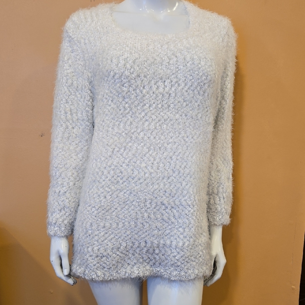Alfred Dunner Women's Cozy White and Gray Ombre Sweater